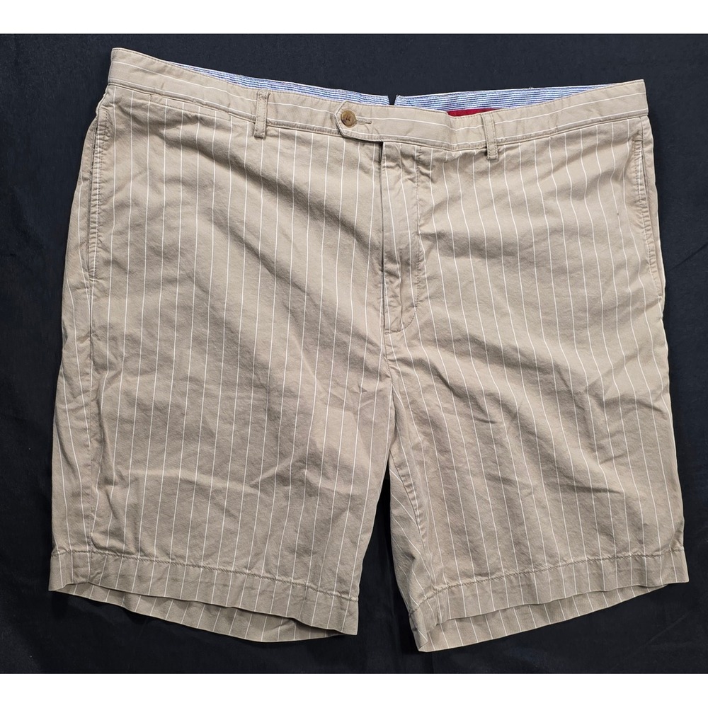 Cremieux‎ Mens Tan White Pinstripe Flat Front Shorts Size 42 Cotton